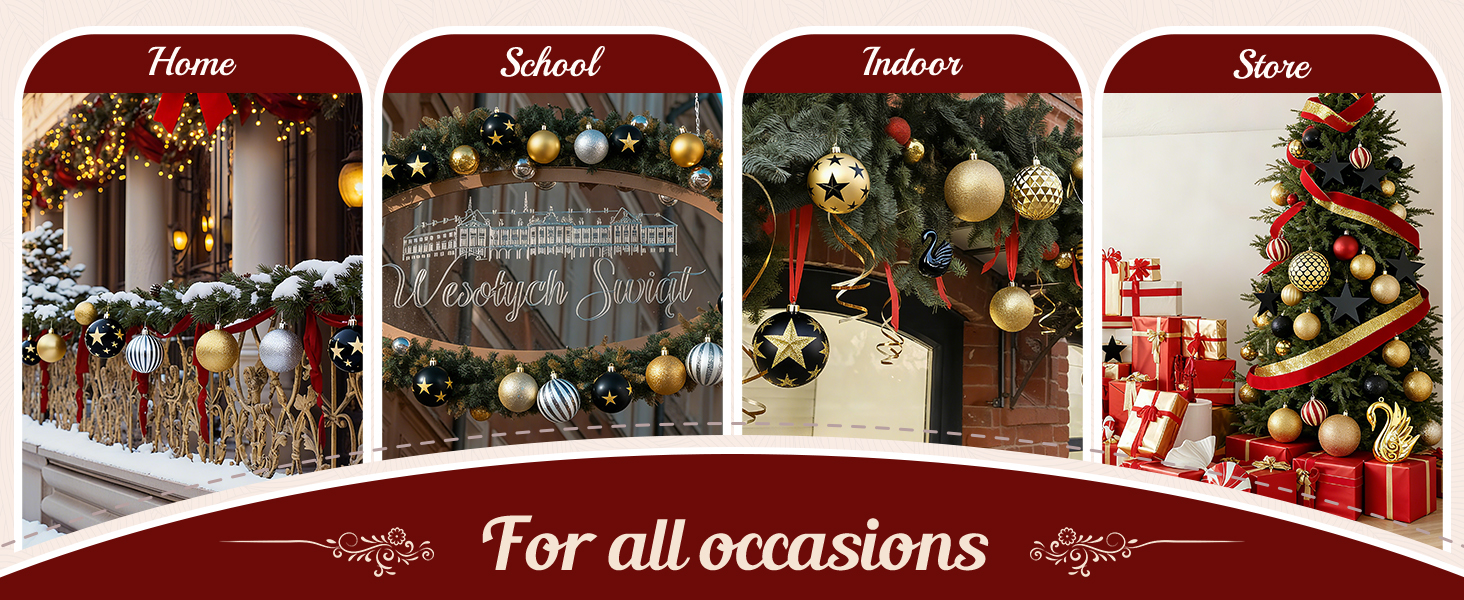 Набір прикрас для ялинки Alupssuc 128 шт. - ялинкові кулі, квіти, орнаменти, червоно-золотий, для свят, вечірок, з гачками