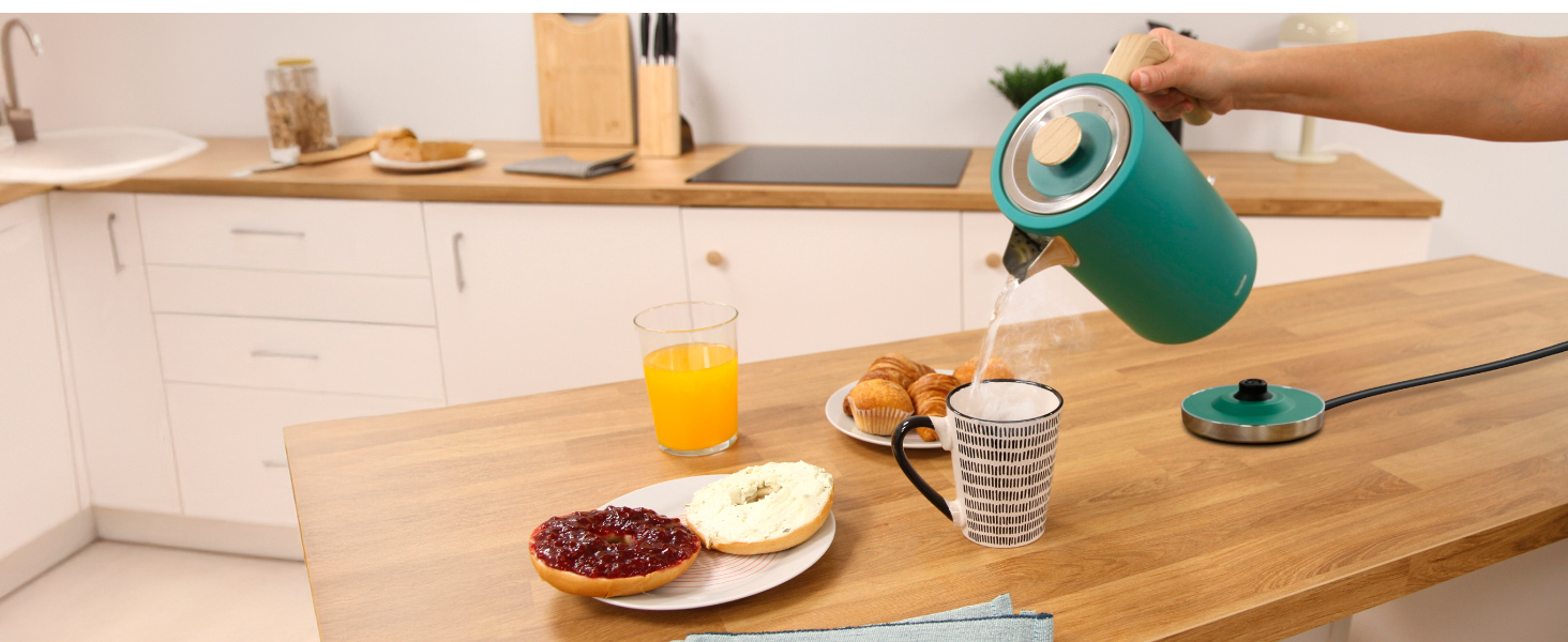 Набір для сніданку Briebe Nordic: тостер на 2 тости з підставою для бургерів та електрочайник 1.7л, 6 режимів підсмажування, зелений