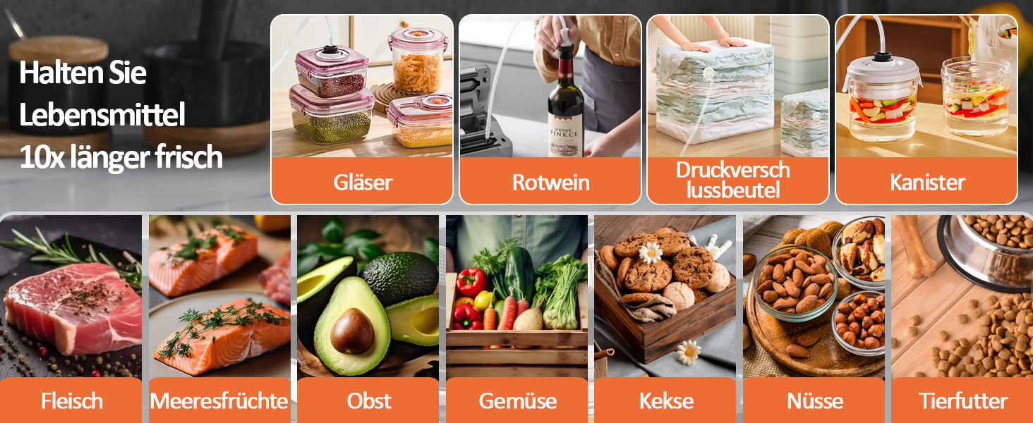 Вакуумний пакувальник 90 kPa, 100 W, широка зона запаювання, для зберігання продуктів, вбудований ніж, місце для рулонів, цифровий таймер, 2 рулони (сірий)