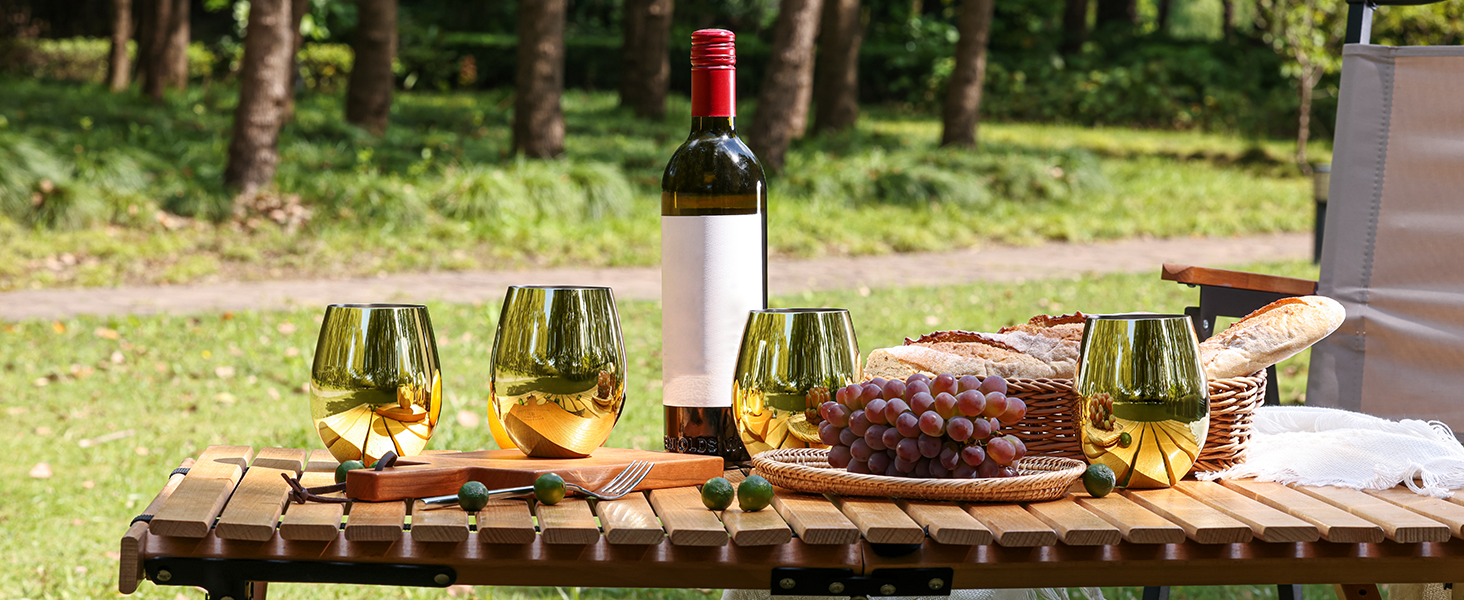 Набір келихів для вина WOTOR Gold, 4 шт, 530 мл, незламні золоті келихи, склянка з нержавіючої сталі, металеві келихи для відпочинку на природі, подорожей, кемпінгу, басейну, ідеальний подарунок для поціновувачів вина