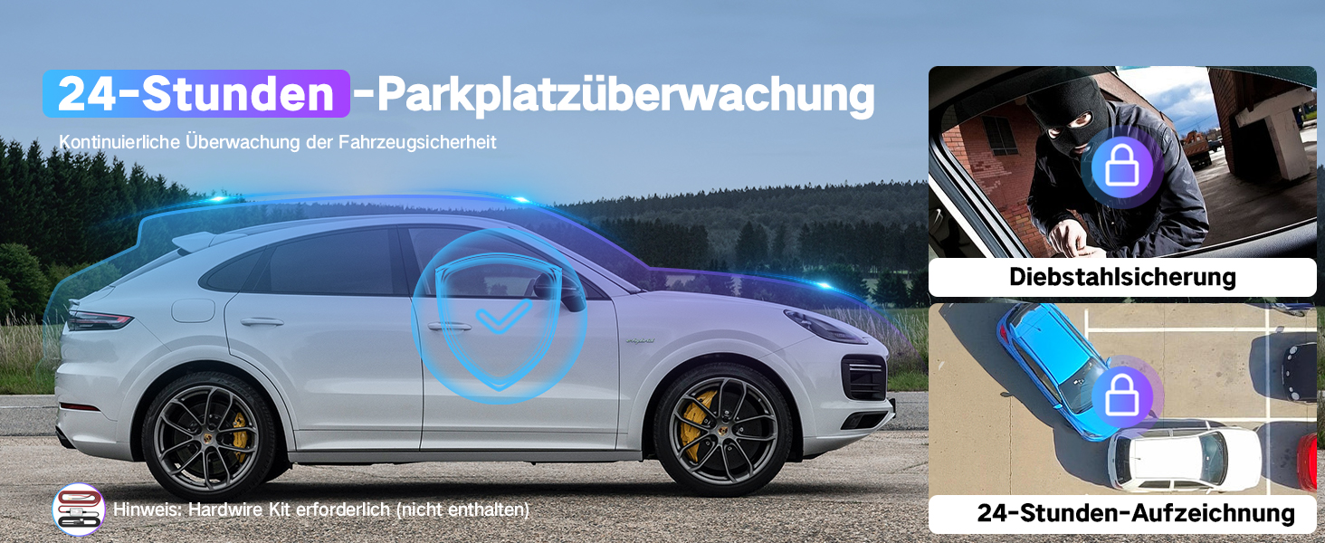 3-канальний автомобільний відеореєстратор 4K (передня, внутрішня та задня камери), кут огляду 170°/150°/150°, нічна зйомка, G-сенсор, циклічний запис, 24гд паркування, карта пам'яті 64 ГБ, чорний