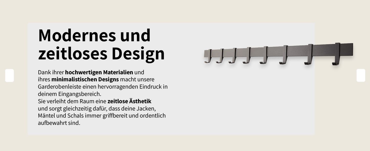 Настінна металева вішалка Designfabrik Hamburg, чорна, 80 см, з рухомими гачками, сучасний дизайн