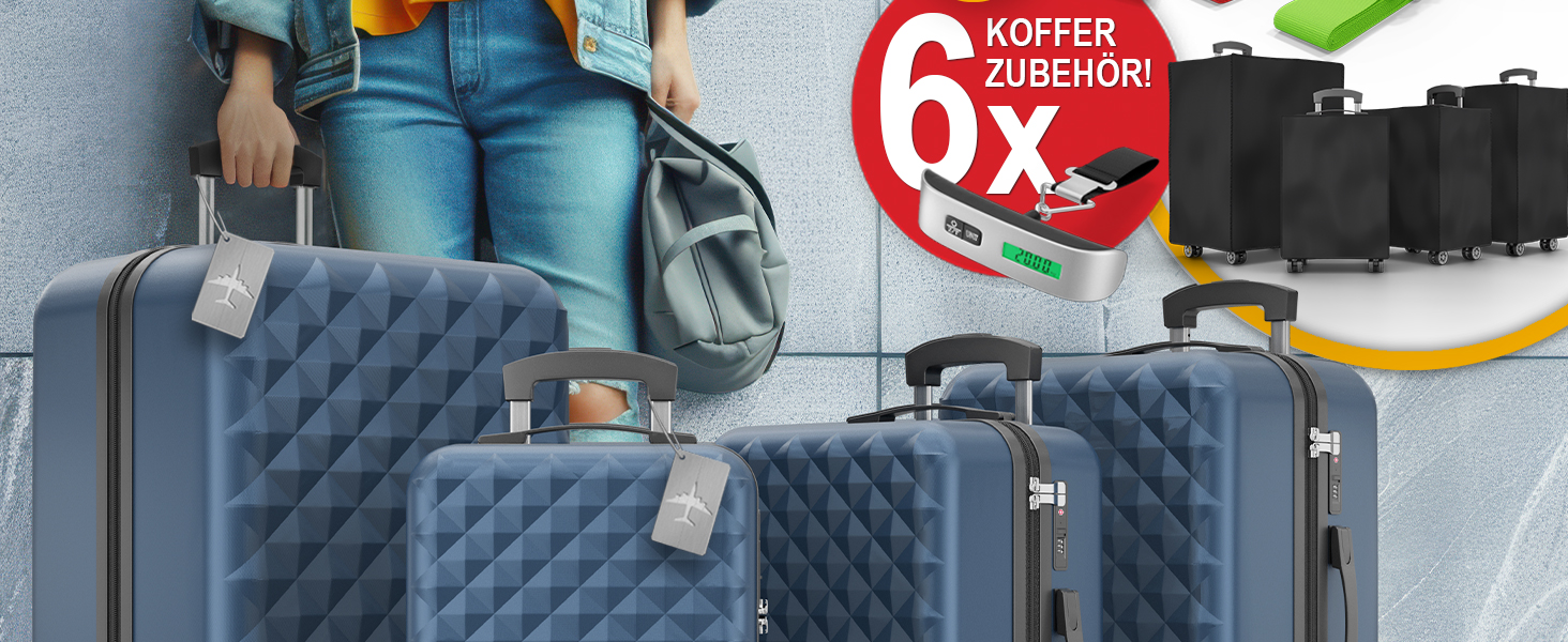 Преміум набір валіз 4 шт. – жорсткі валізи з TSA-замком, USB-порт – плюс ваги для валіз, ремені, адресники, тримач для напоїв, чохол для взуття, захисні чохли, рожевий