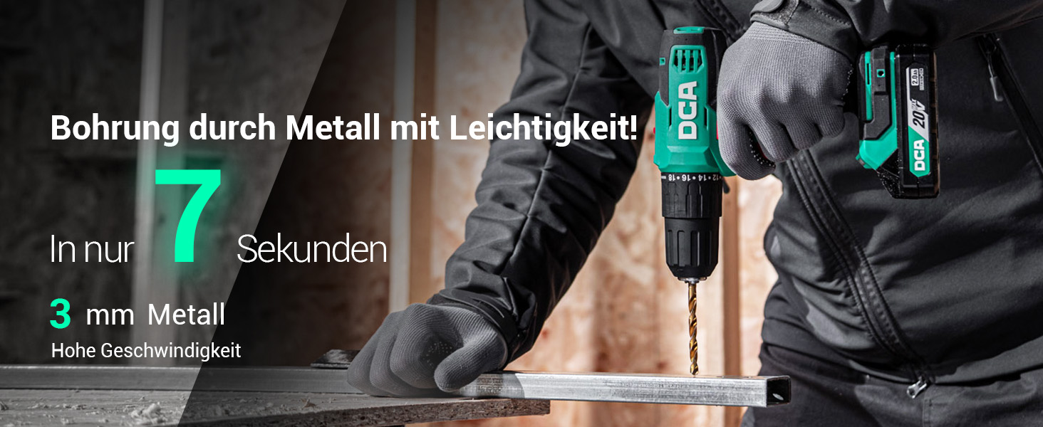 Акумуляторний ударний дриль-шуруповерт DCA 20V, 40 Нм, 13 мм, 22500 уд./хв, 18+1+1, комплект з 14 біт для бетону, металу, дерева