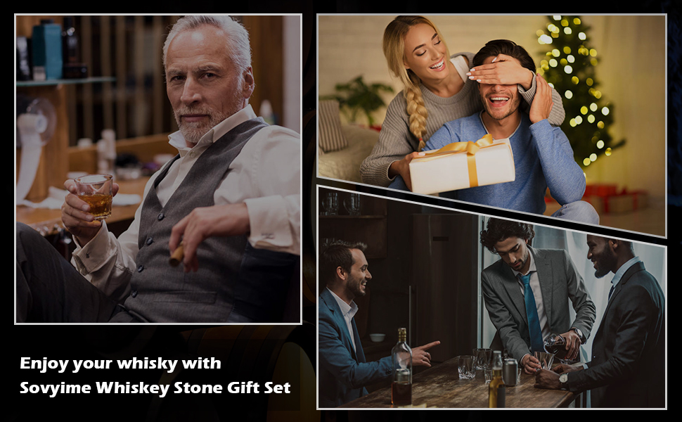 Склянки для віскі з гранітними кубиками, набір 2 шт, 310 мл, дерев'яна подарункова коробка