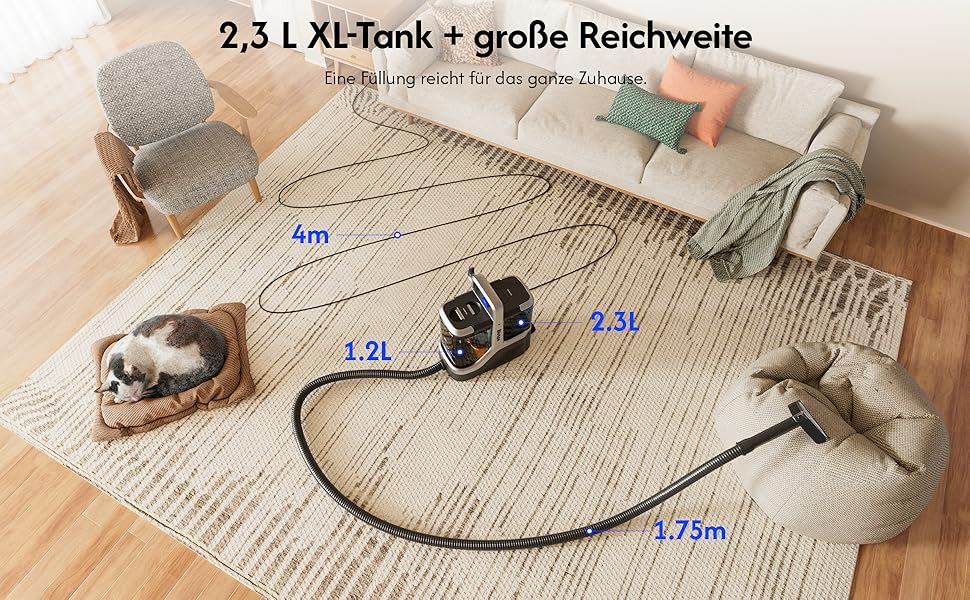 B Fluffy N6 Kit: Миючий пилосос 3-в-1 для м'яких меблів, килимів та диванів. Комплект з миючим засобом. Потужність 600W, 18kPa, 2.3L+1.2L резервуари.