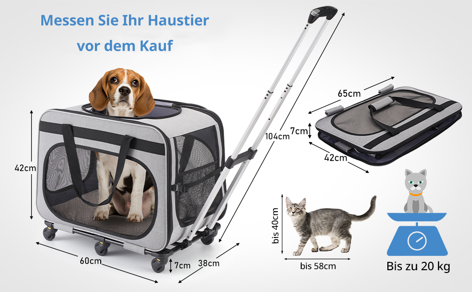 Транспортна переноска для котів та собак великих порід (до 20 кг), сіра. З колесами, складається.