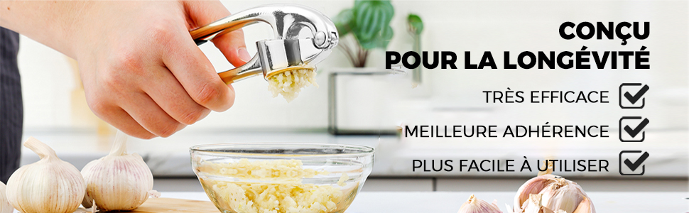 Прес для часнику з нержавіючої сталі, професійна кухня, подрібнювач часнику, легко миється та довговічний, сріблястий