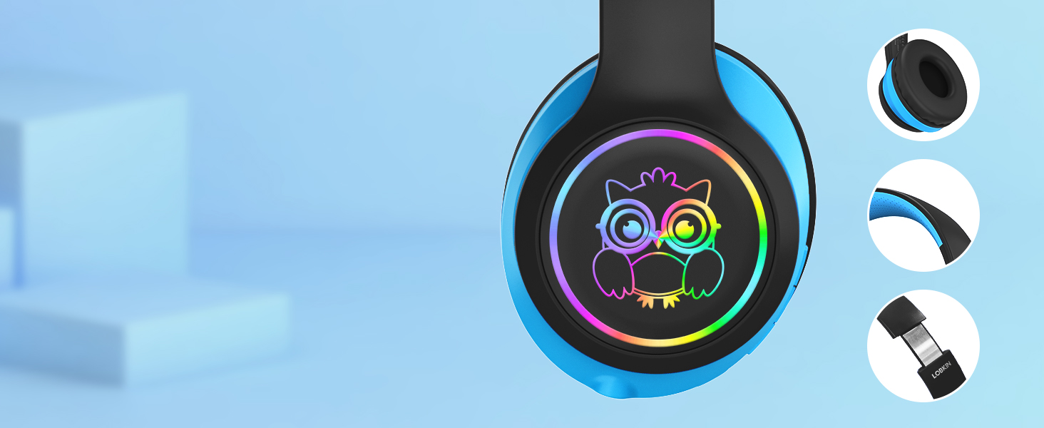 Дитячі навушники LOBKIN Bluetooth Over-Ear з сумкою, бездротові та провідні, для дівчаток, складні, регульовані, для школи та подорожей (Чорний/Синій)