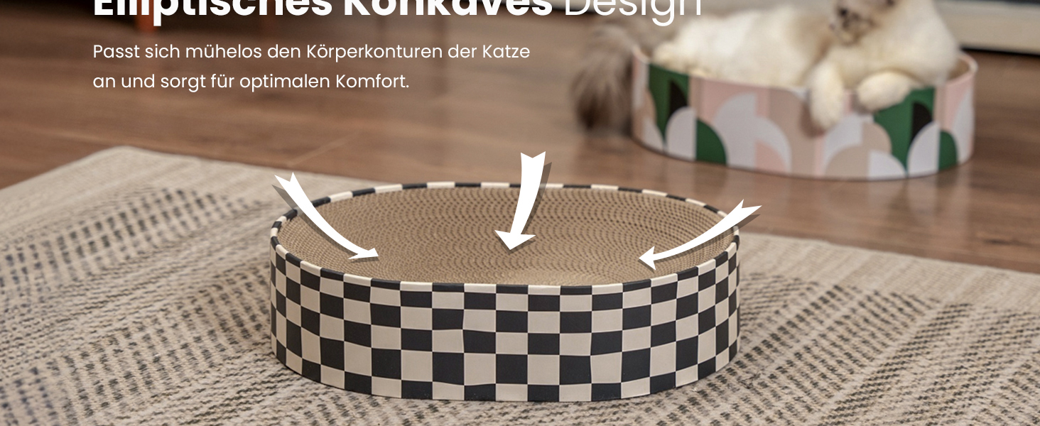 Кігтеточка для котів Conlun 2 в 1: овальна, з мискою та гніздом, з гофрованого картону (43x33x10 см)