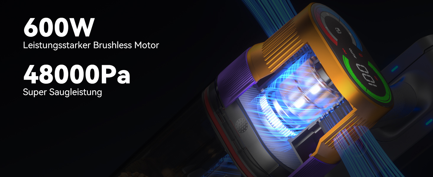 Бездротовий пилосос Vistefly V15 Ultra з акумулятором, 58000Pa, 600W, 70 хвилин роботи, подвійний дисплей, контейнер для пилу, дизайн, для твердих поверхонь, килимів, шерсті тварин