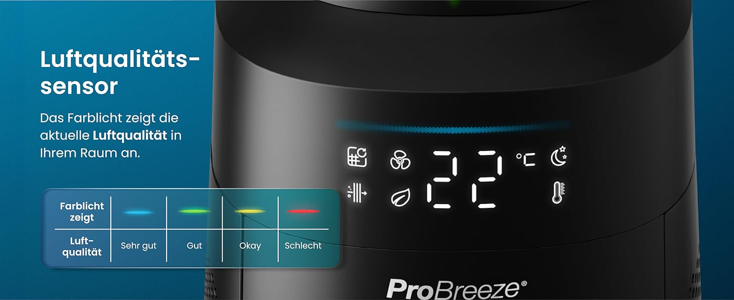 Вентилятор Pro Breeze OmniAir з очищувачем повітря, 105 см - безшумний, з HEPA 13 фільтром, LED дисплеєм, пультом керування, 10 швидкостей, 5 режимів, чорний