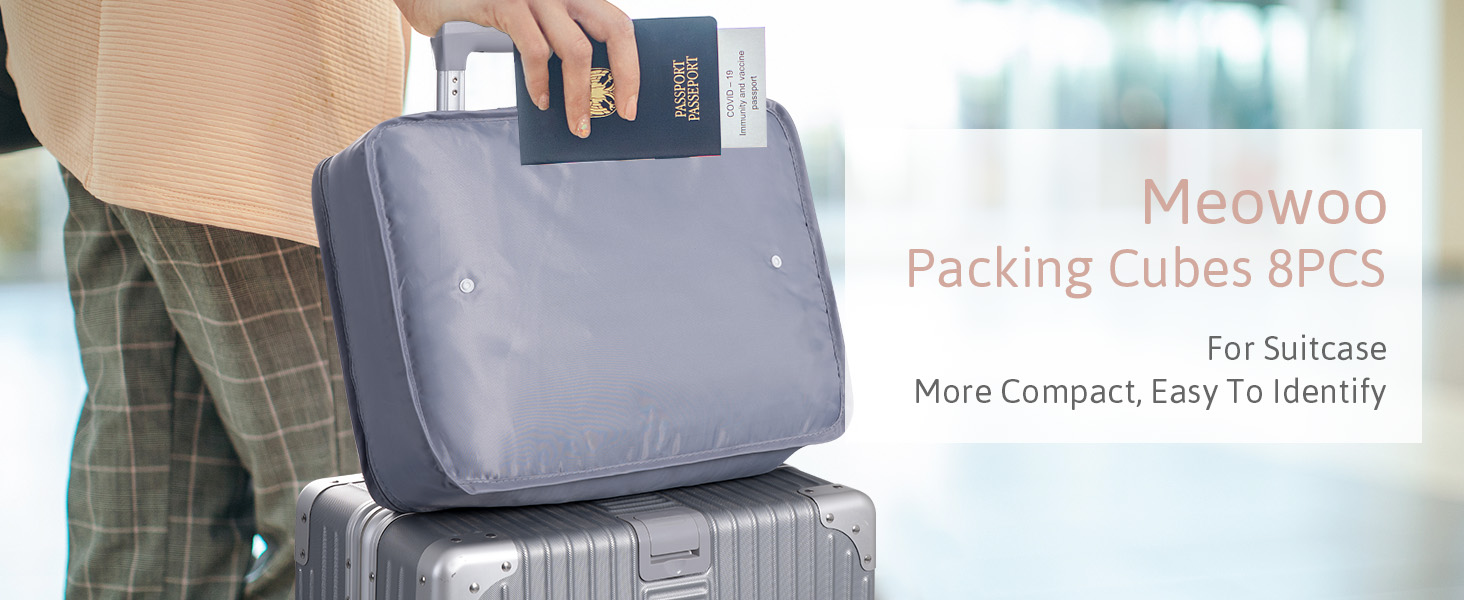 Органайзер для валізи Meowoo, набір 8 шт. (сірий): кубики для пакування, органайзери для подорожей та бізнесу
