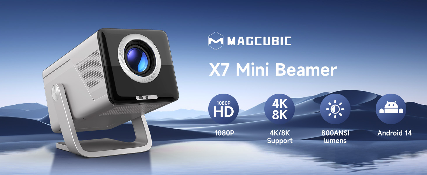Magcubic Mini Beamer 4K/8K: Портативний проєктор з Android 14, WiFi 6, Bluetooth 5.4, Автофокус, Автоматична корекція трапеції, 180° поворот, 5W динамік, 800ANSI, HY350MAX