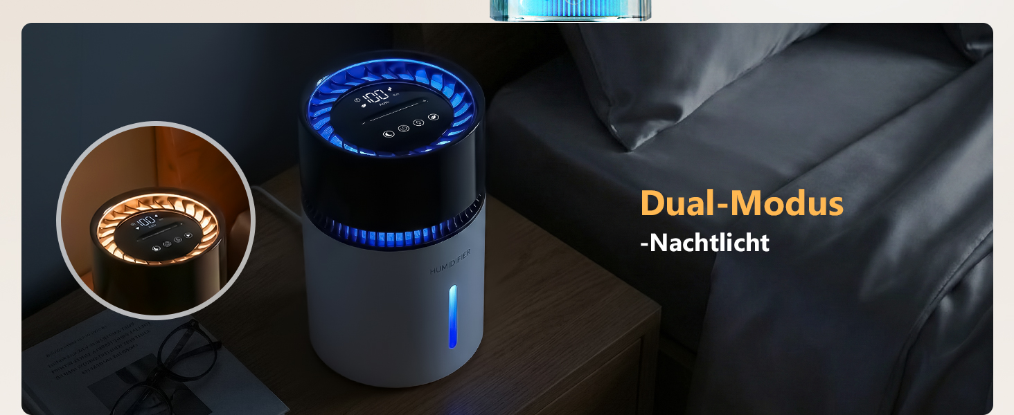 Зволожувач повітря 3L з верхнім заповненням, фільтром, для спальні, до 35 годин, таймер, автовимкнення, тихий (19dB), 5 режимів туману, смарт-зволожувач для спальні, дитячої кімнати, рослин, білий