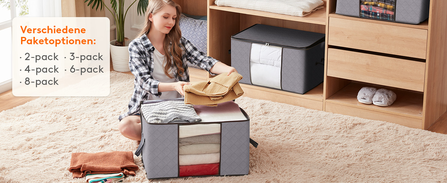 Коробки для зберігання постільної білизни та одягу Lifewit, 6 шт, 105л, сірі - органайзери для під ліжко, для переїзду