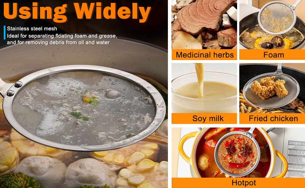 Набір з 3 шт. кельїв для зняття піни з нержавіючої сталі, високоякісні, фільтрувальні ложки, сито з дрібною сіткою, набір для кухні, 3 розміри, для зняття жиру та піни