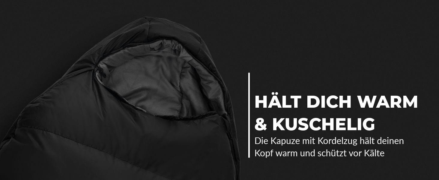 Спальний мішок Mumienschlafsack для 3-4 сезони, 8°C до -5°C, 300GSM, 80x220cm, для жінок та чоловіків, чорний