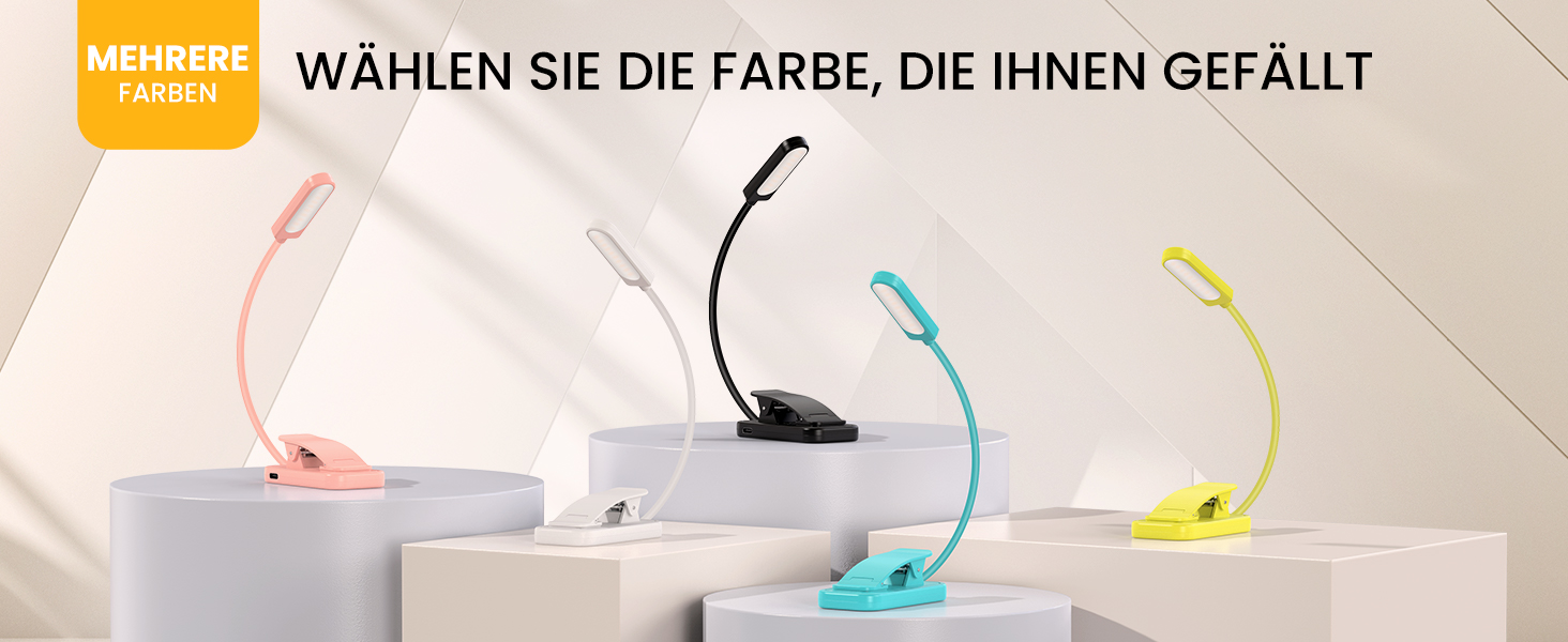 LED лампа для читання з кліпсою, захист очей, 6 LED, 3 режими яскравості (теплий/холодний/білий), USB перезарядна, 360° регульована, для читання, ліжка, офісу, подорожей, чорна