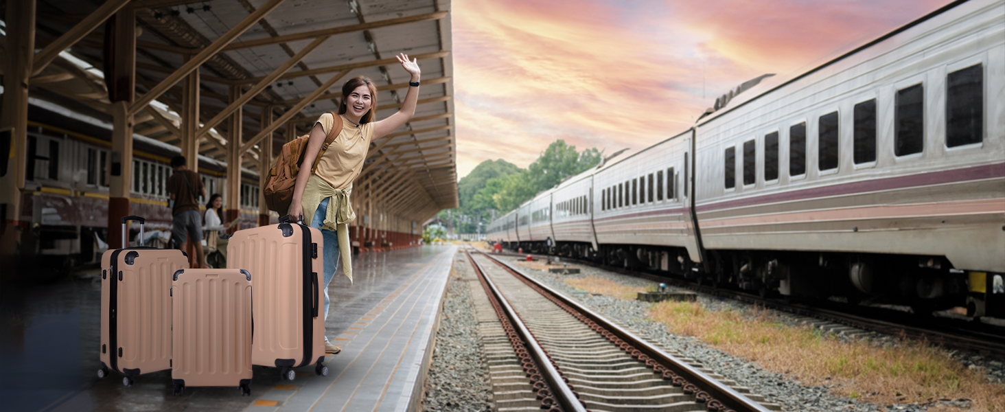 Набір валіз 3er - міцні валізи з ABS-корпусом, TSA-замок, розширюваний об'єм - M, L, XL, захист кутів, колеса на 360°, телескопічна ручка, підходить для ручної поклажі & штабелювання Green