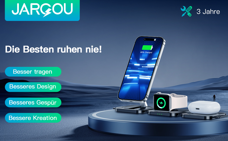 Зарядна станція JARGOU 3-в-1 для Apple: iPhone, Apple Watch, AirPods Pro (MagSafe) - чорна