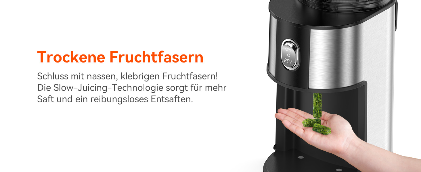 Соковитискач CelerySpec Slow Juicer - переможець тесту, для цілих овочів та фруктів, 130 мм, 1.8л, BPA-free, 250W, з функцією зворотного ходу, нержавіюча сталь, чорний