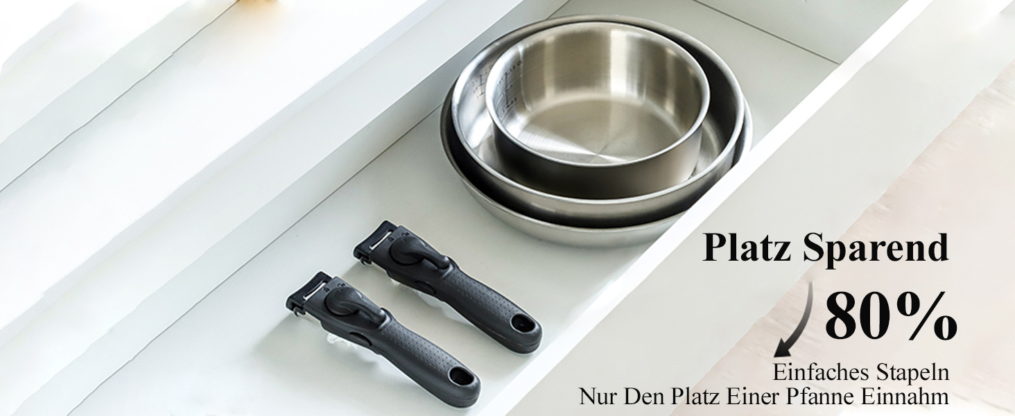 Набір каструль та сковорідок ROYDX з нержавіючої сталі 18/10 з знімними ручками, набір для індукційних плит, стікений, з кришкою, без PTFE PFOA, 10 предметів, придатний для миття в посудомийній машині та духовці