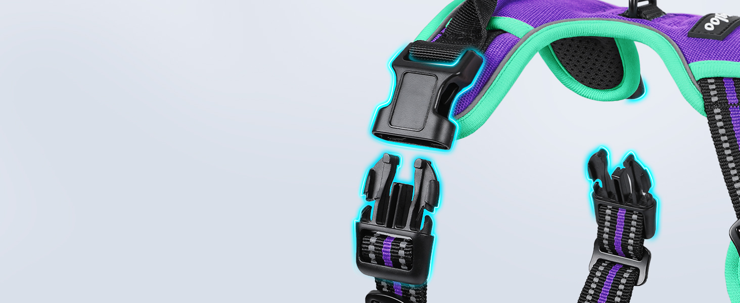 Шлейка для собак великих порід Eagloo, анти-тяга, з відбиваючими смугами, регульована, для Лабрадора, L (1 шт, м'ятно-зелений & фіолетовий)
