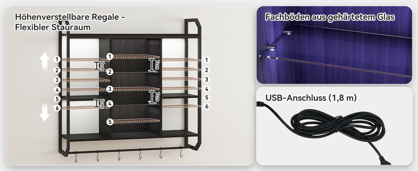 Стильне металеве вітрина для вина з LED-підсвічуванням на стіну, 3 яруси, чорний колір, для бару, кухні, вітальні, ресторану, 20x80 см