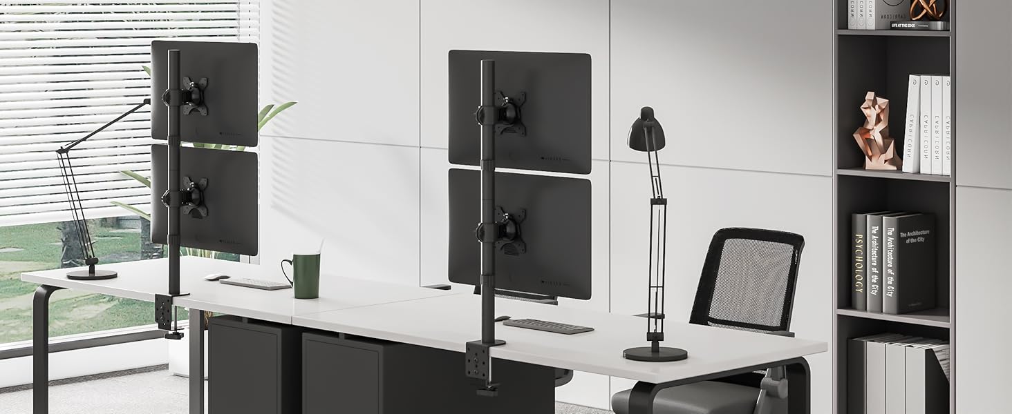 Кріплення для двох моніторів BONTEC, 13-34 дюйми, регулювання висоти, поворот, до 10 кг на монітор, VESA, кабель-менеджмент, кріплення на стіл, ергономічне для офісу та геймінгу