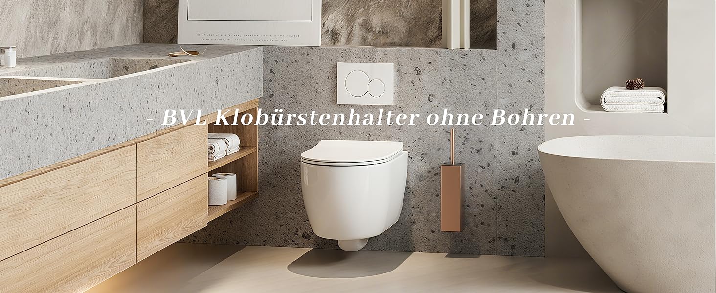 Настінна щітка для унітазу BVL з кріпленням без свердління, набір з 2 насадками, білий матовий колір