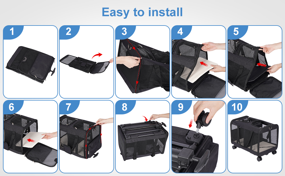 Транспортна переноска для котів та собак з подвійним відділенням, знімною перегородкою та колесами, чорна, L