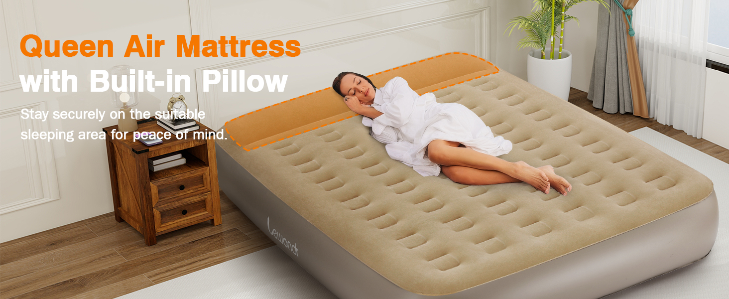 Надувне ліжко Lewondr на 2 особи з вбудованим насосом, комфортна повітряна матрац, самонадувна ліжко для кемпінгу, дому, гостей, подорожей (300 кг MAX), (203x152x33 см, Хакі)