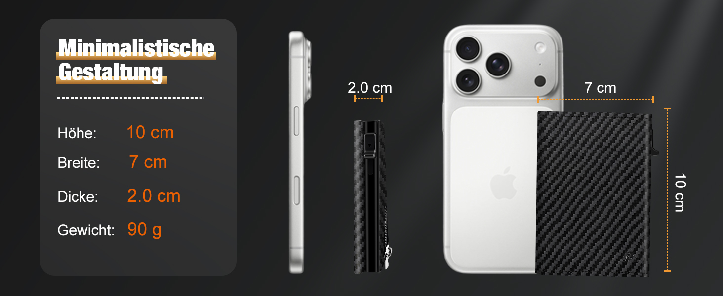 Чоловіче картхолдер/портмоне: тонкий дизайн, RFID захист, відділення для монет, віконце для ID, карбоновий чорний колір