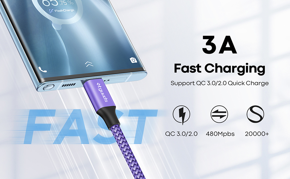 Кабель USB-C 30см [2 шт], білий: USB-A на USB-C, швидка зарядка, нейлон, сумісний з iPhone 16/15 Pro Max, Samsung Galaxy S24/S23/S22/S21/S20/S10/S9, A35/A53