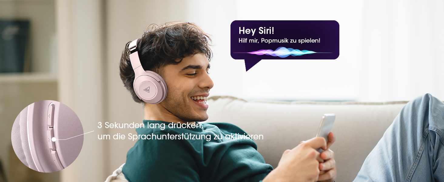 Бездротові навушники DOQAUS Bluetooth з тривалим часом роботи (70 год), Over-Ear, Bluetooth 5.4, Hi-Fi стерео, 3 режими EQ, для подорожей/телефону/ПК (Рожеві)