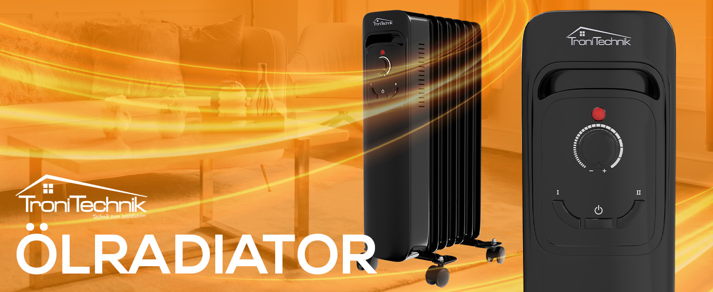 Масляний радіатор Tronitechnik® TT-OR 311: 1500 Вт, 3 режими, термостат, захист від перегріву, чорний