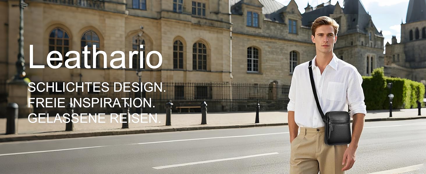 Чоловіча сумка через плече Leathario з натуральної шкіри, велика місткість, чорна