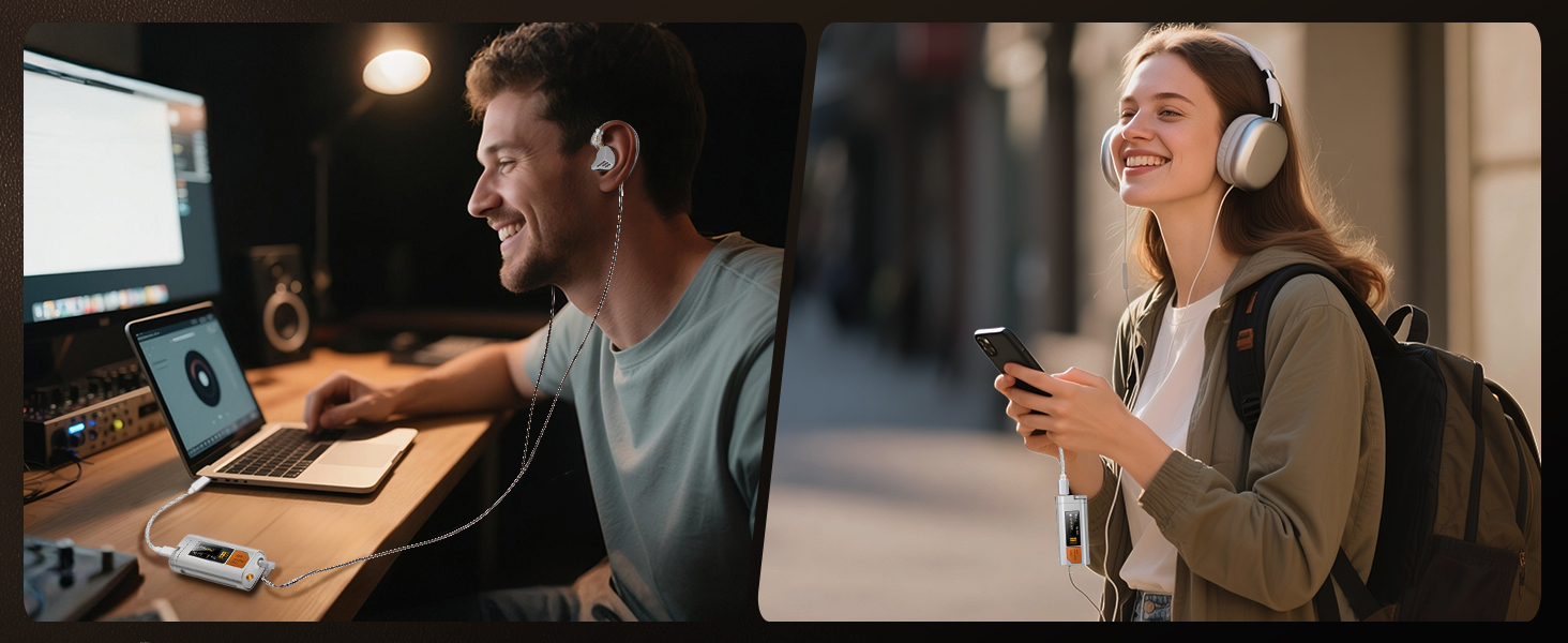 HIFI WALKER D20 DAC512: Портативний підсилювач/ЦАП для навушників – USB ЦАП Hi-Res аудіо з 4.4 мм балансним та 3.5 мм виходом, ES9038Q2M + CT7601PR, підтримка PCM 768 кГц/DSD512, алюміній, OLED дисплей, сріблястий