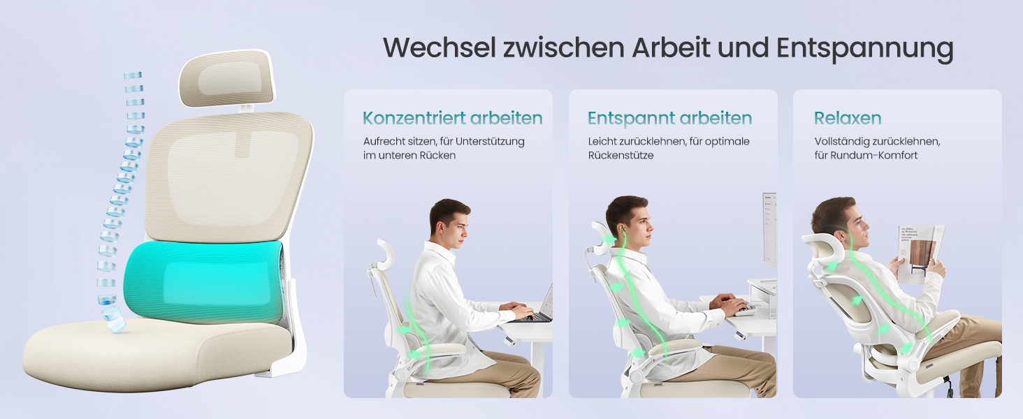 Офісне крісло SONGMICS з підтримкою попереку, сірий бежевий, з регульованою підголівником, для дому та офісу