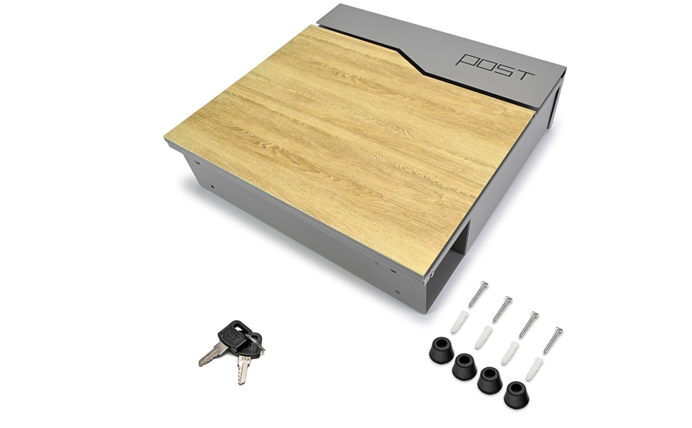 Поштова скринька Verda Anthracite з газетницею, порошкове покриття AkzoNobel, 2 ключі, табличка з іменем, персоналізована, дизайнерська настінна поштова скринька з нержавіючої сталі (срібло з виглядом дерева)