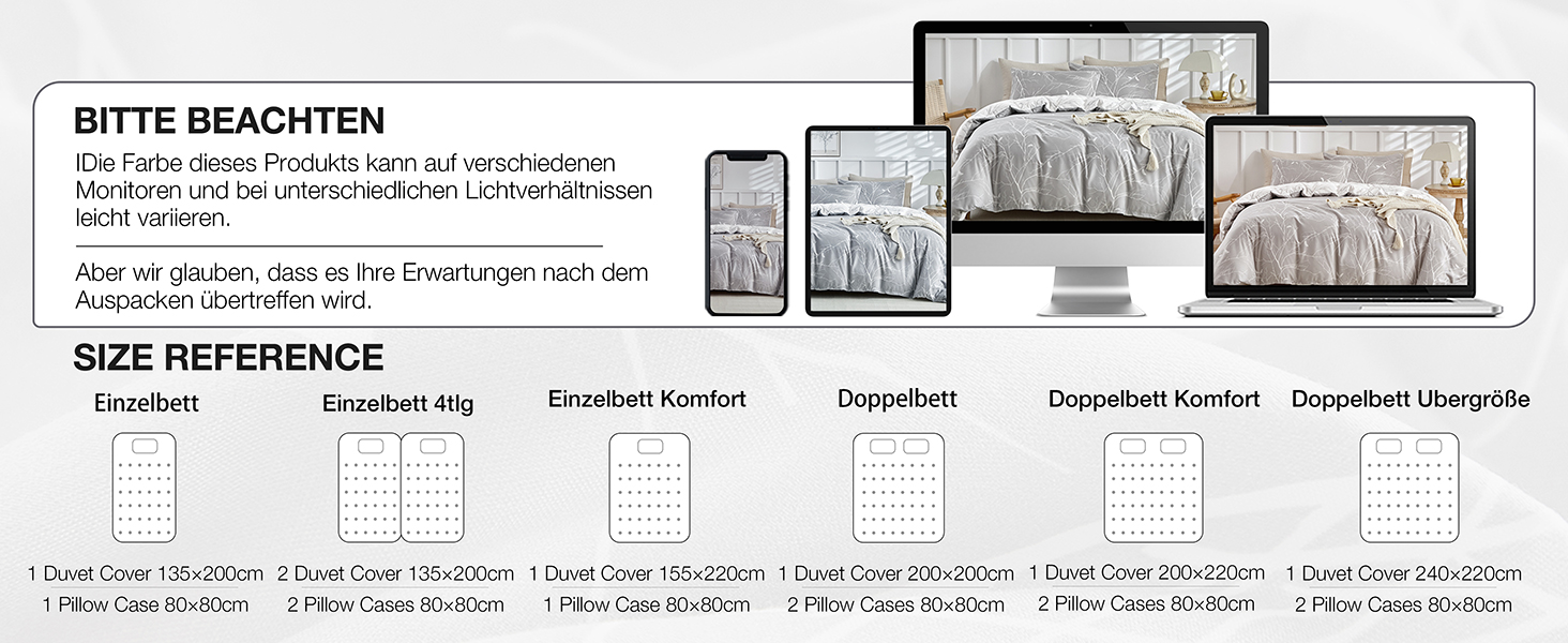 Постільна ковдра Lekesky 135x200 4-х частинна - 2 наволочки 135x200 см + 2 наволочки 80x80 см, квітковий принт, сірий поліестер мікрофібра з блискавкою, гілки сірий/білий