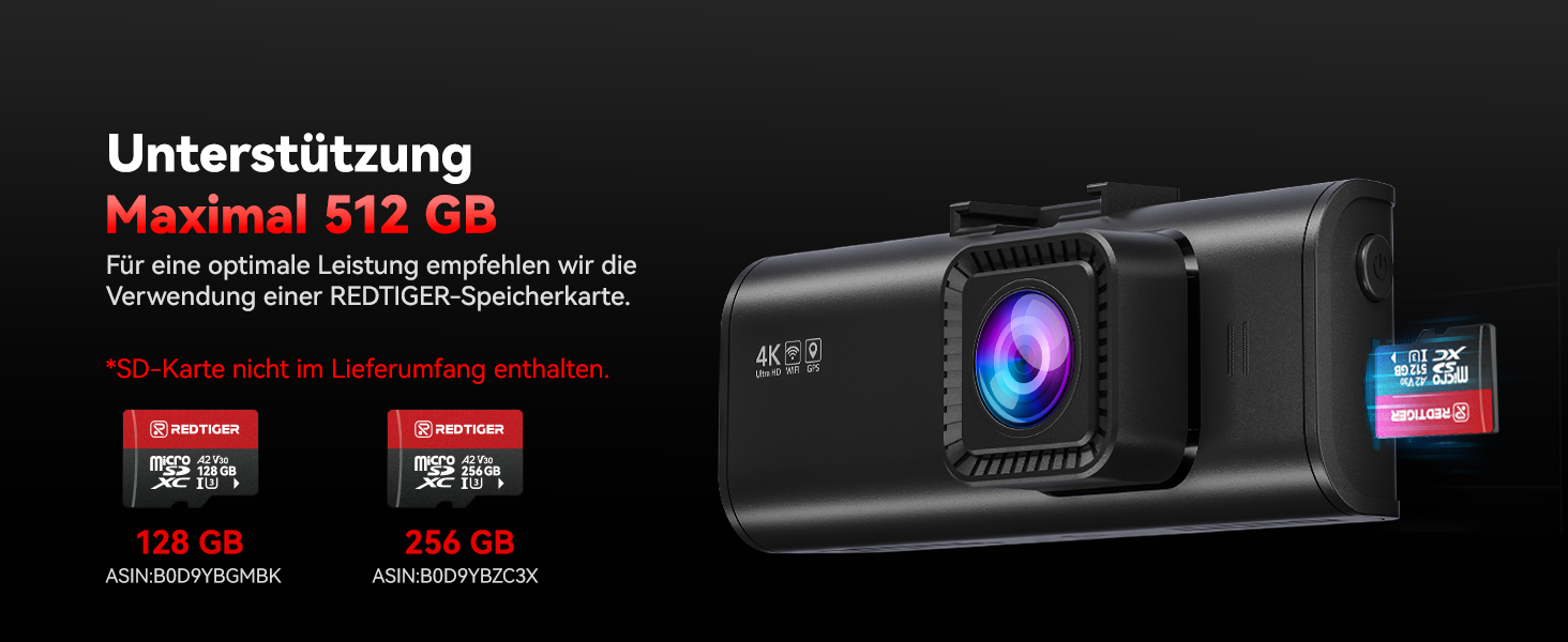 Автомобільний відеореєстратор REDTIGER F7NP 4K/2.5K з передньою та задньою камерами, Sony STARVIS 2, 5.8GHz WiFi, швидкість передачі 20МБ/с (без карти пам'яті)