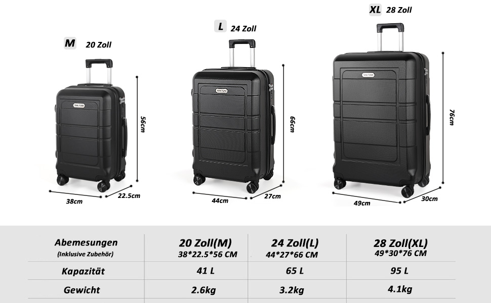 Валіза ручної поклажі TANTOMI 20 дюймів, жорсткий корпус ABS+PC, телескопічна ручка, колір світло-темнозелений (Set M/L/XL)