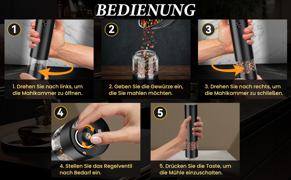 Електричні мельниці для солі та перцю 2 в 1, USB, регулювання помелу, з основою, для спецій, BBQ, кухня