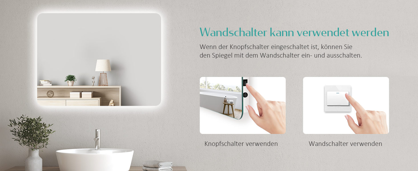 Дзеркало для ванної кімнати EMKE з підсвічуванням 50x70 см, запобігання запотіванню, 3 кольори світла, регулювання яскравості, сенсорне управління, функція пам'яті та автоматичне вимкнення через 3 години, ідеально для ванної кімнати (60 x 40 см)