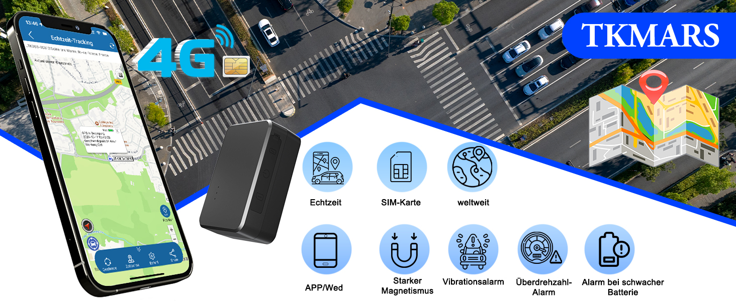 GPS-трекер TKMARS для авто без абонплати, 90 днів автономної роботи, оновлення позиції кожні 5 секунд, потужний магніт, водонепроникний, безкоштовний додаток, 5000 мА·год (TK903 4G 1500 мА·год)