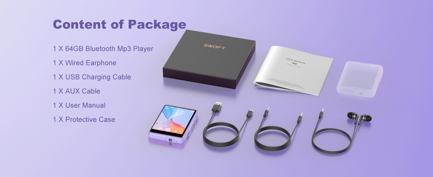 MP3 плеєр SWOFY 128GB Bluetooth 5.3, фіолетовий: музичний плеєр з сенсорним екраном 2.4