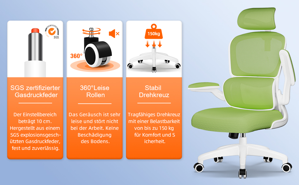 Ергономічне крісло для офісу з регульованою підголівником, підтримкою попереку та відкидними підлокітниками, крісло для начальника, 150 кг, функція гойдання до 135° (Зелений, Модель 2)