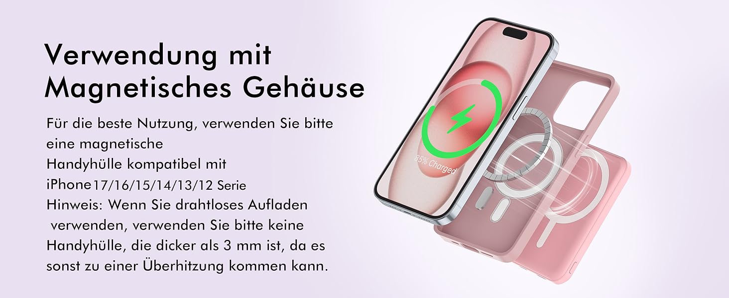 Power Bank MagSafe 5000mAh для iPhone (Рожевий): Швидка зарядка 20W, Type-C, сумісний з iPhone 17/16/15/14/13/12